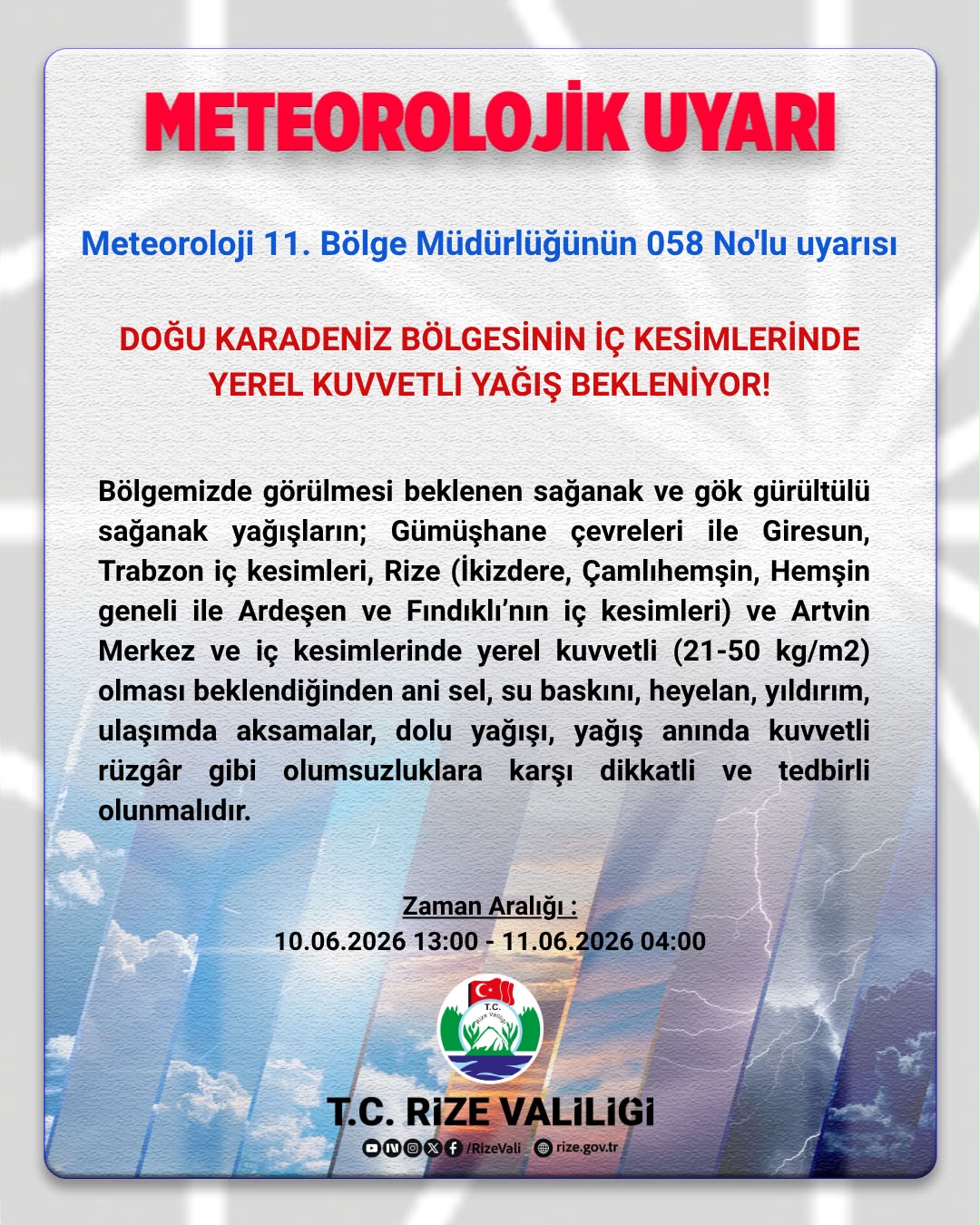 RİZE METETROLOJİDEN UYARI